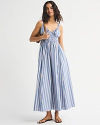 Bra-Free Smocked Tie-Front Midi Dress