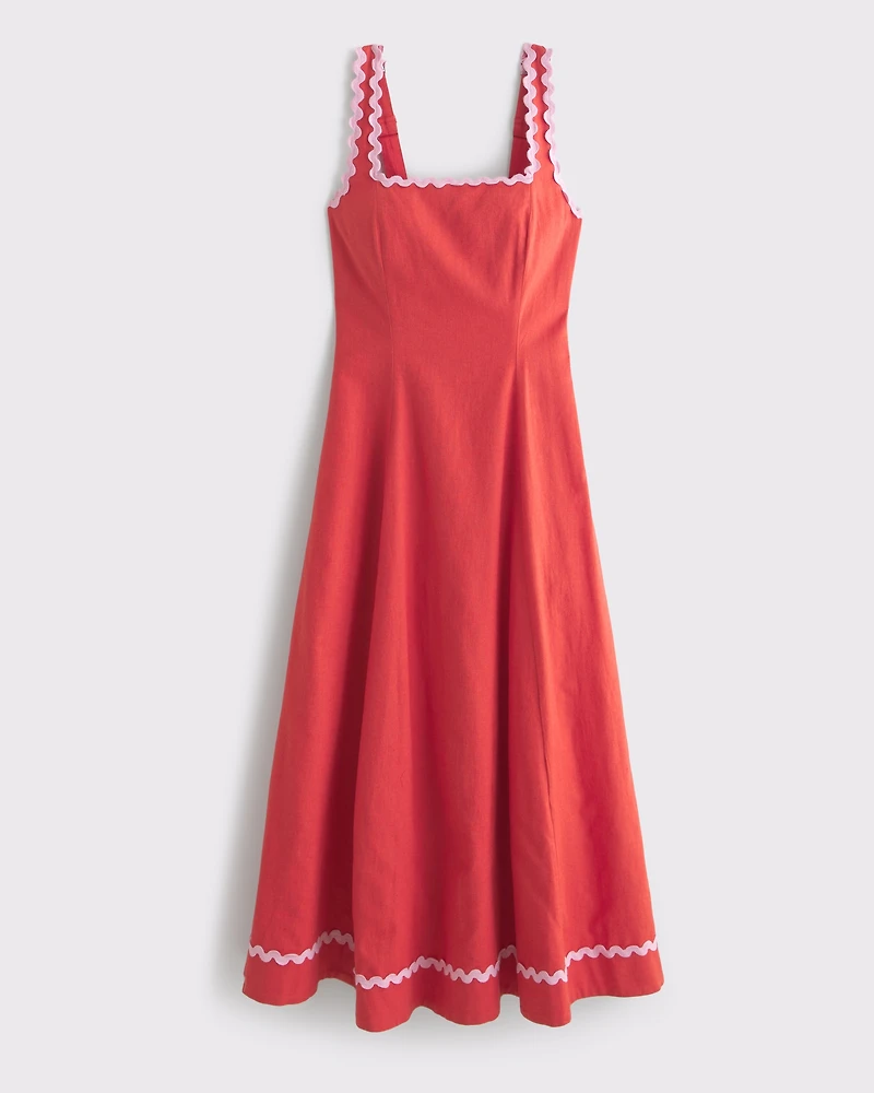 A&F Mila Ric-Rac Linen-Blend Midi Dress