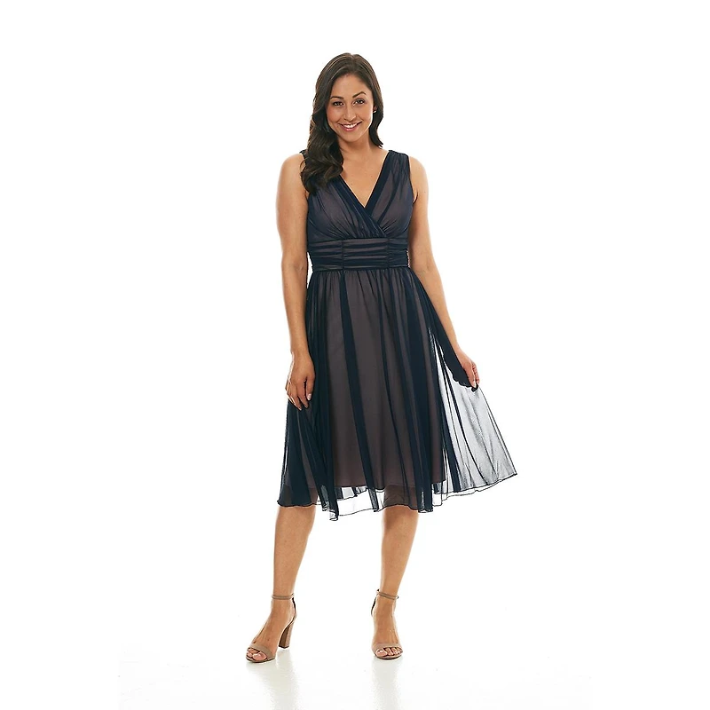 Connected Apparel Womens Connected Apparel Sleeveless Sheer Ruched Waist  Midi Dress | Connecticut Post Mall