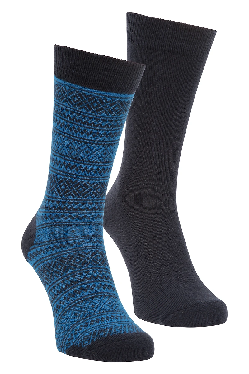 Mens Patterned Merino Mid-Calf Socks 2-Pack