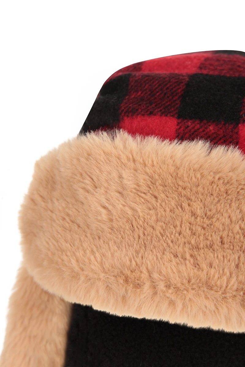 Kids Gingham Thermal Trapper Hat