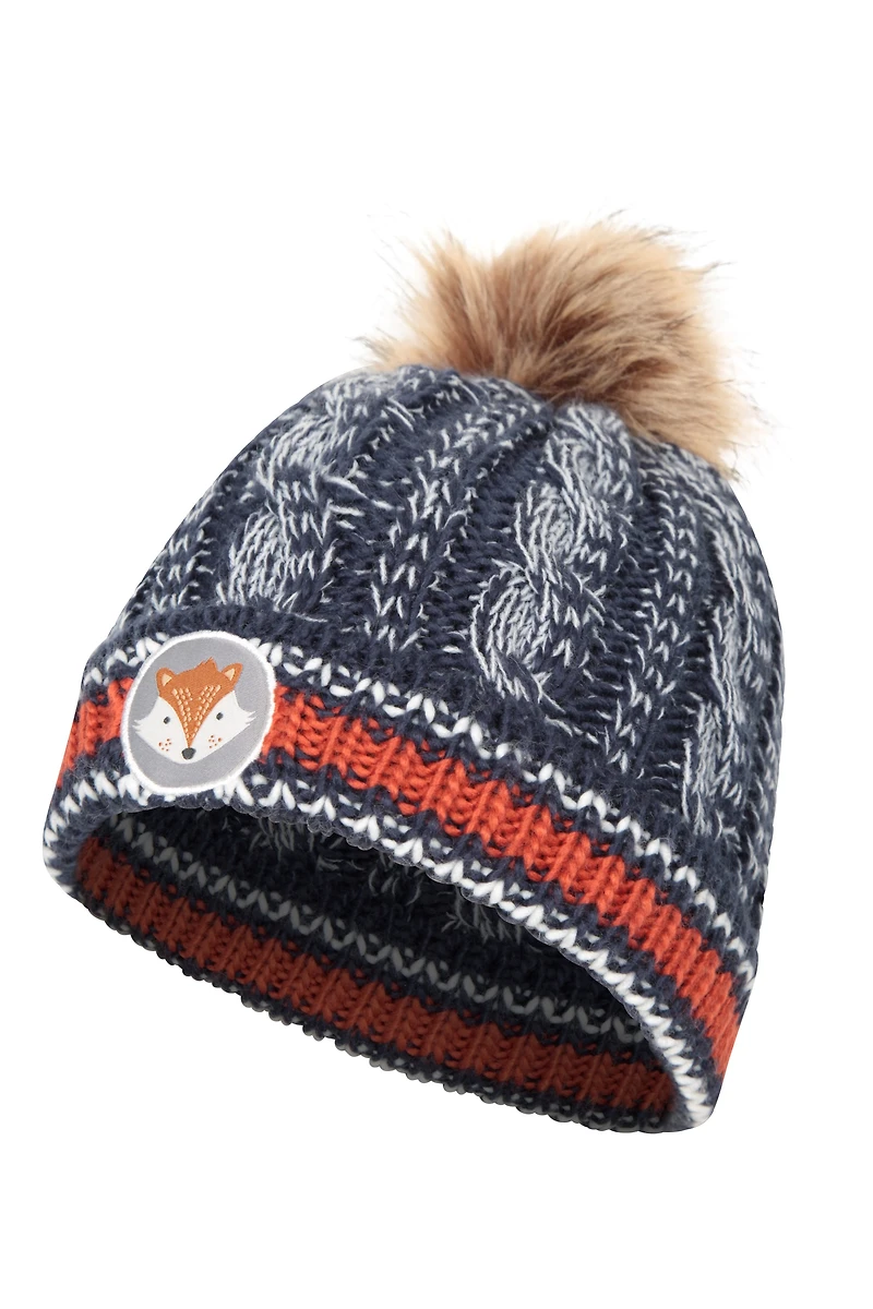 Badged Kids Pom-Pom Thermal Beanie