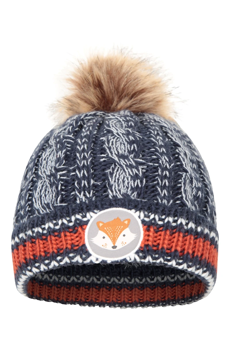 Badged Kids Pom-Pom Thermal Beanie