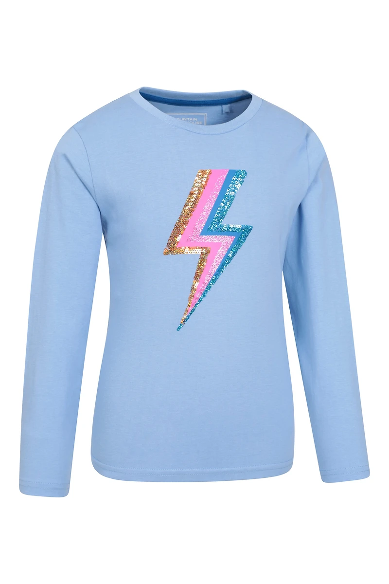 Sequin Lightning Bolt Kids Long Sleeve Tee
