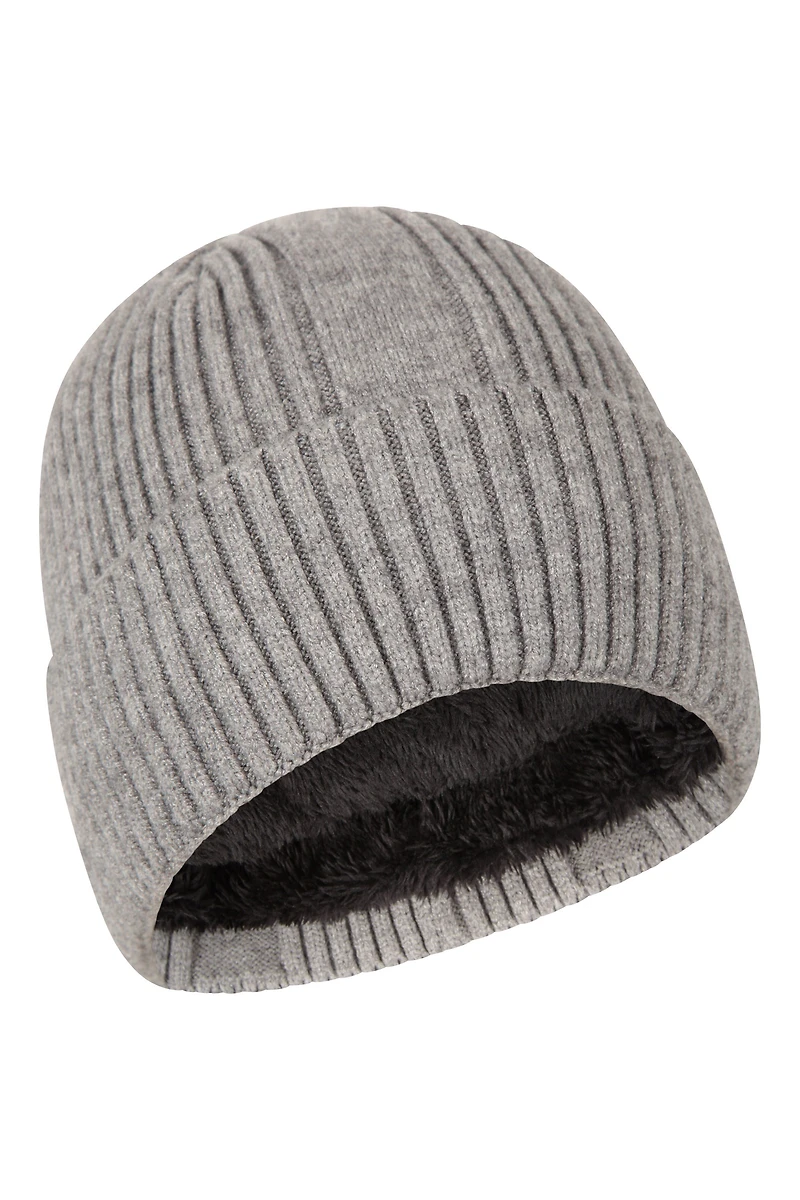 Fur Lined Mens Ribbed Thermal Beanie