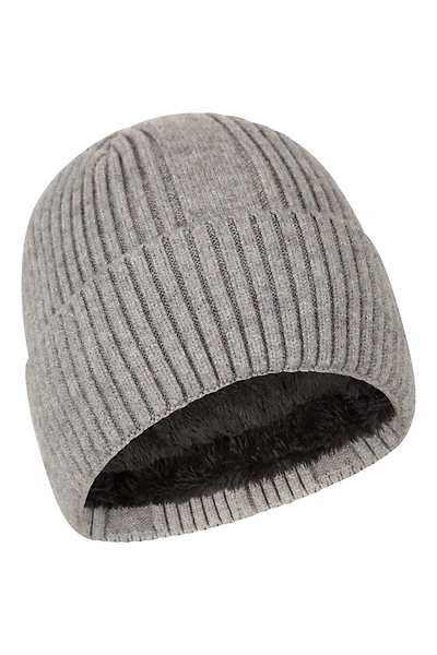 Fur Lined Mens Ribbed Thermal Beanie