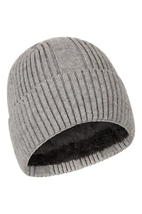 Fur Lined Mens Ribbed Thermal Beanie