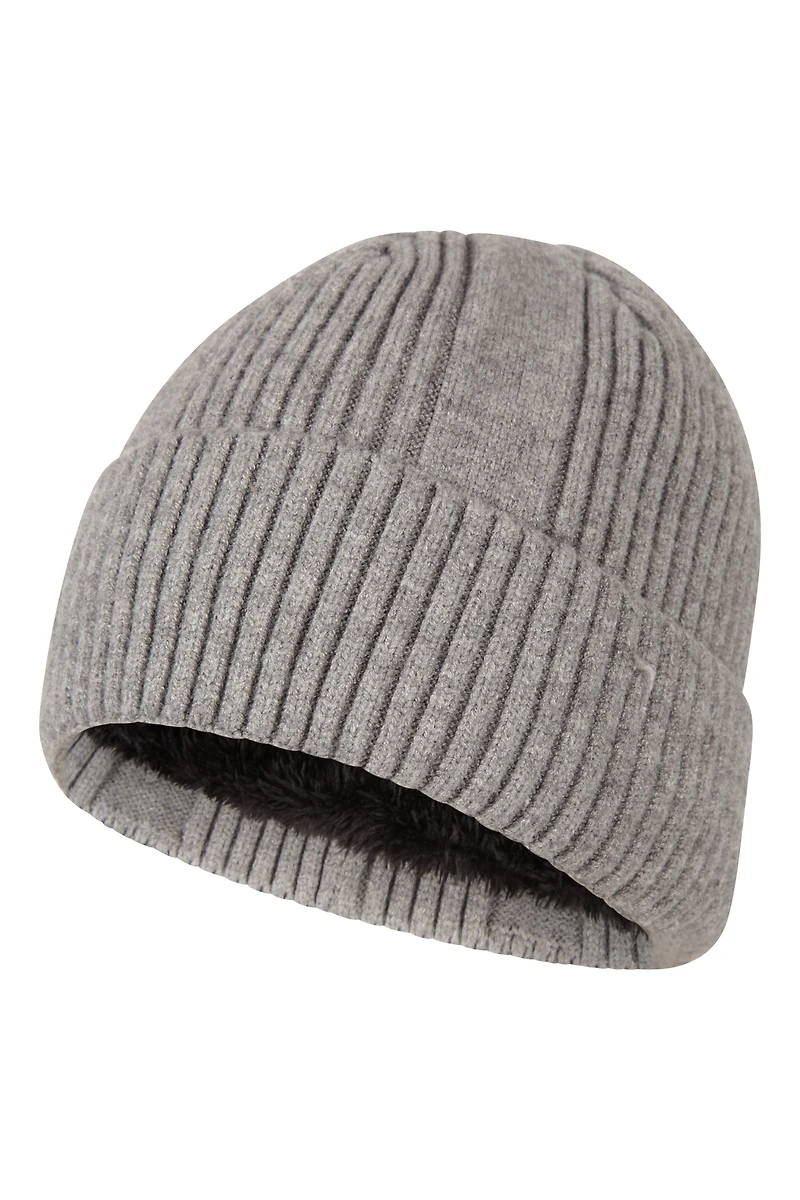 Fur Lined Mens Ribbed Thermal Beanie