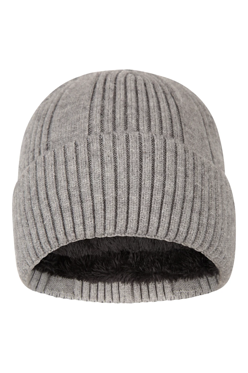 Fur Lined Mens Ribbed Thermal Beanie