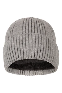 Fur Lined Mens Ribbed Thermal Beanie