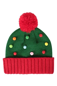 Xmas Tree Kids Pom Beanie