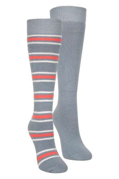 Womens Striped Knee Length Ski Socks 2-Pack