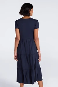 Malaga Broderie Sleeve Womens Tiered Dress