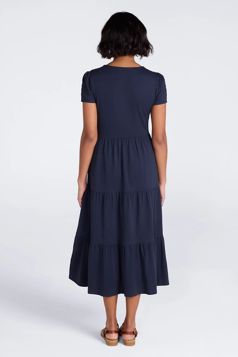 Malaga Broderie Sleeve Womens Tiered Dress