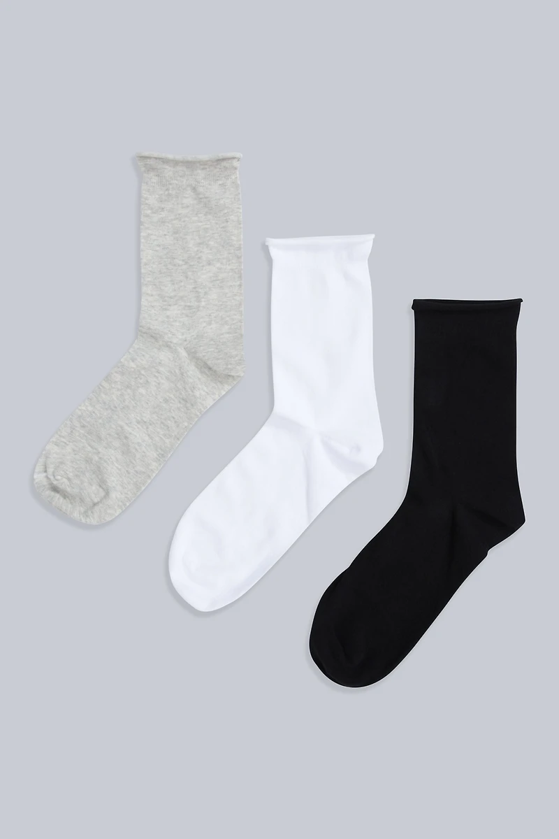 Isla Womens Roll Hem Mid Calf Socks- 3 Packs