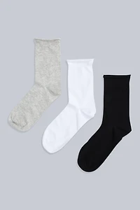 Isla Womens Roll Hem Mid Calf Socks- 3 Packs