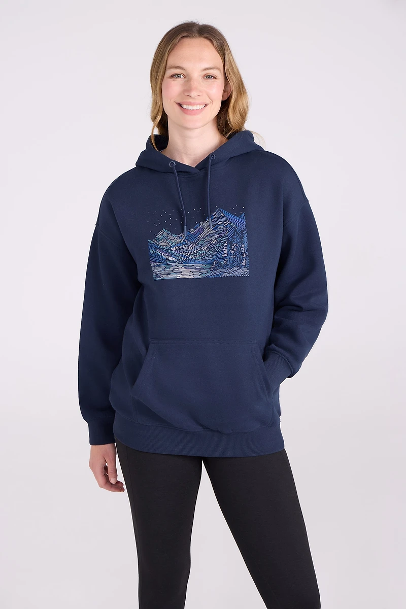 Printed Nightscape Womens Relaxed Fit Hoodie