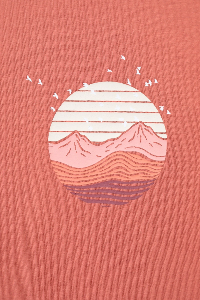 Printed Womens Mountain Bird Loose Fit T-Shirt