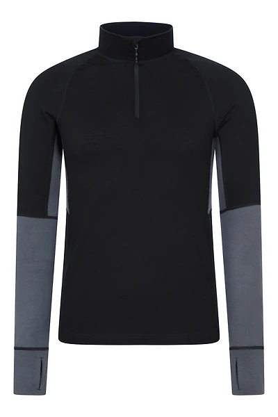 Panelled Extreme Merino Long Sleeve Zip Neck Top