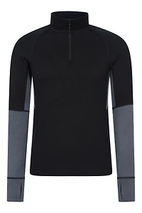 Panelled Extreme Merino Long Sleeve Zip Neck Top