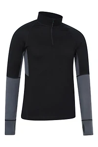 Panelled Extreme Merino Long Sleeve Zip Neck Top