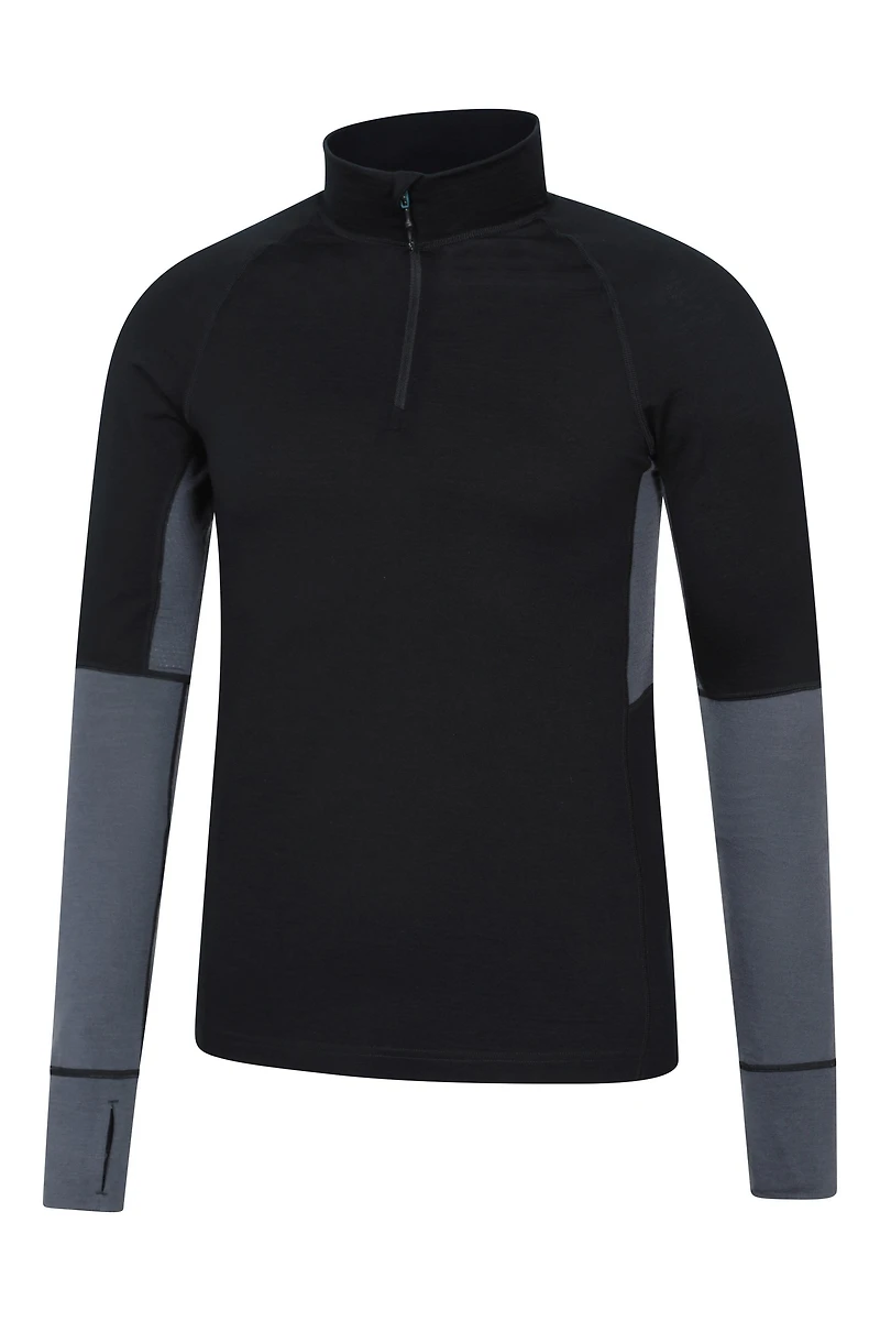 Panelled Extreme Merino Long Sleeve Zip Neck Top
