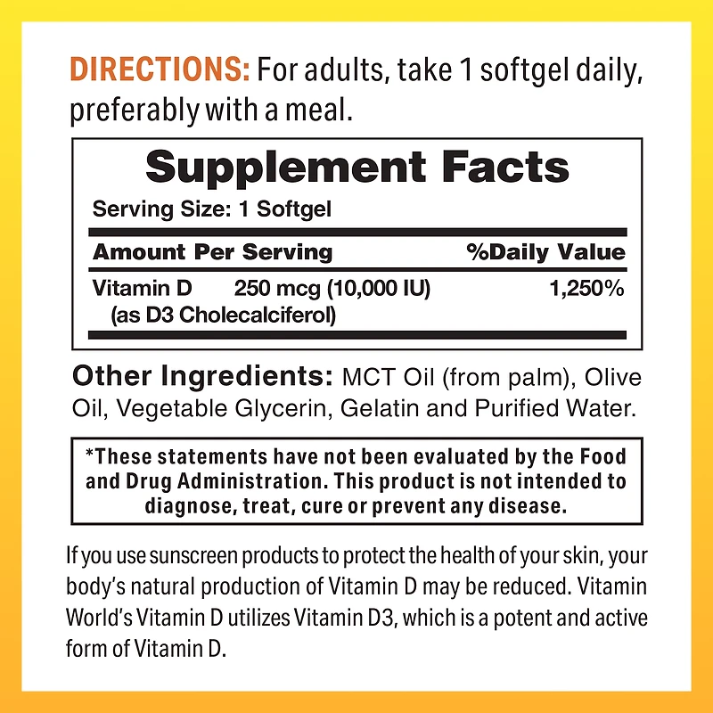Mega Potency Vitamin D3 250MCG (10,000IU) for Bone Health
