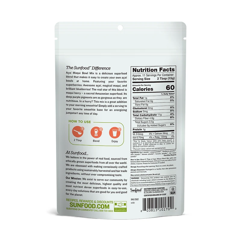 Acai Maqui Bowl Mix, 6oz, Organic