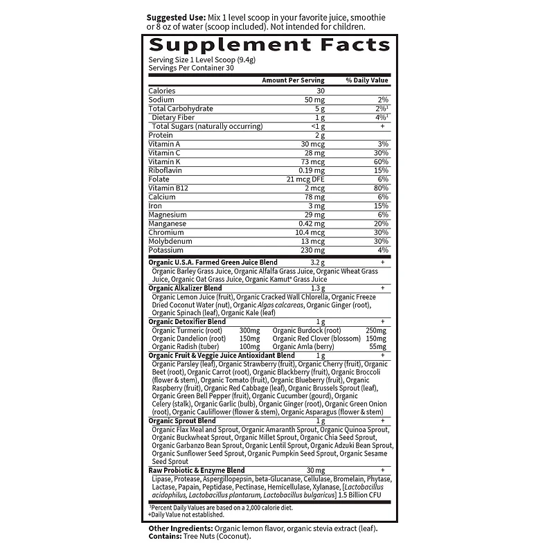 Raw Organic Perfect Food Green Superfood - Alkalizer and Detoxifier