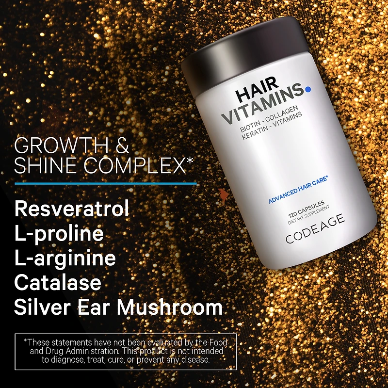 Codeage Hair Vitamins 10000 mcg Biotin, Keratin, Collagen, 120 Caps