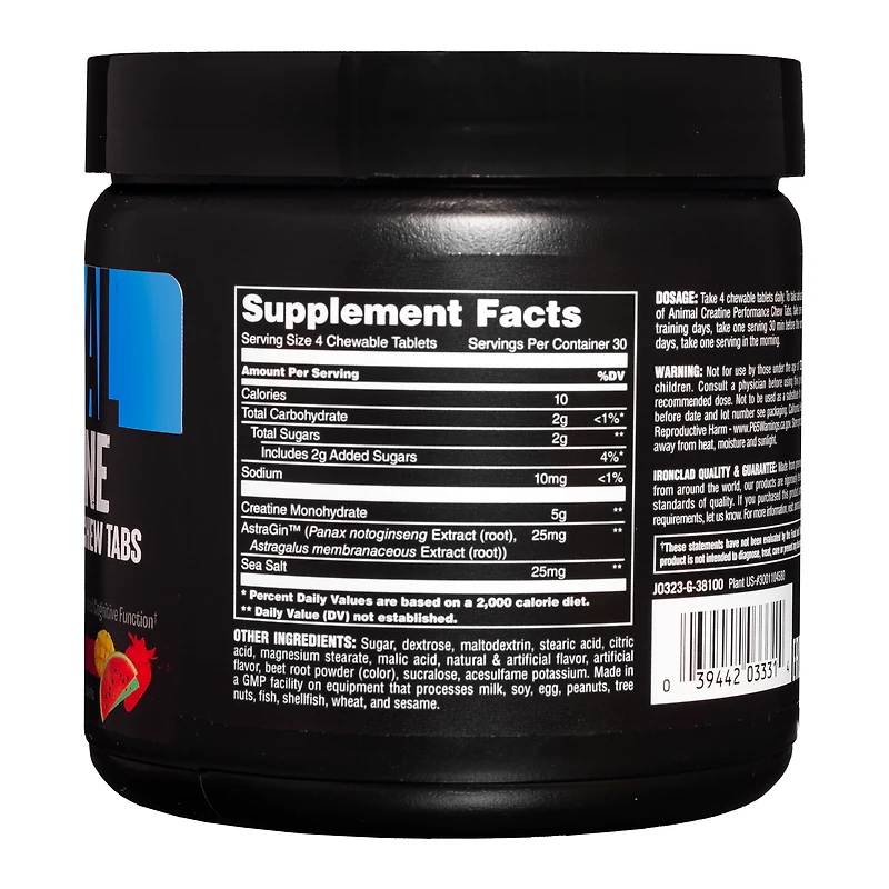 Universal Nutrition Animal Creatine Chews on-the-Go Chewable Tablets, Fruit Punch