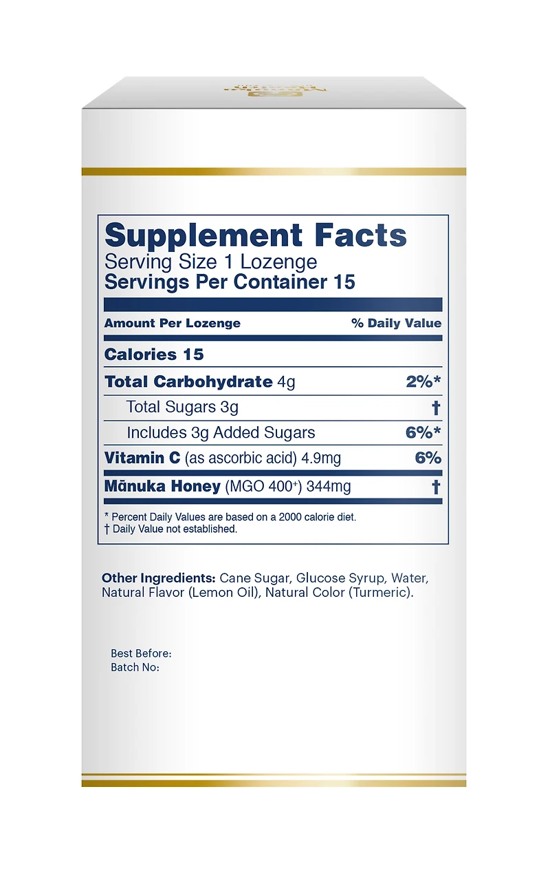 Manuka Honey MGO 400+ Ginger & Lemon 15ct Lozenges