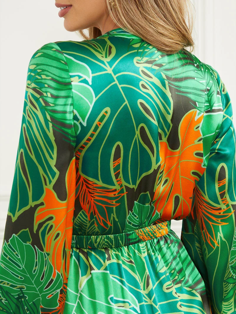 Amazon Leaf Belted Silk Dress