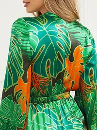 Amazon Leaf Belted Silk Dress