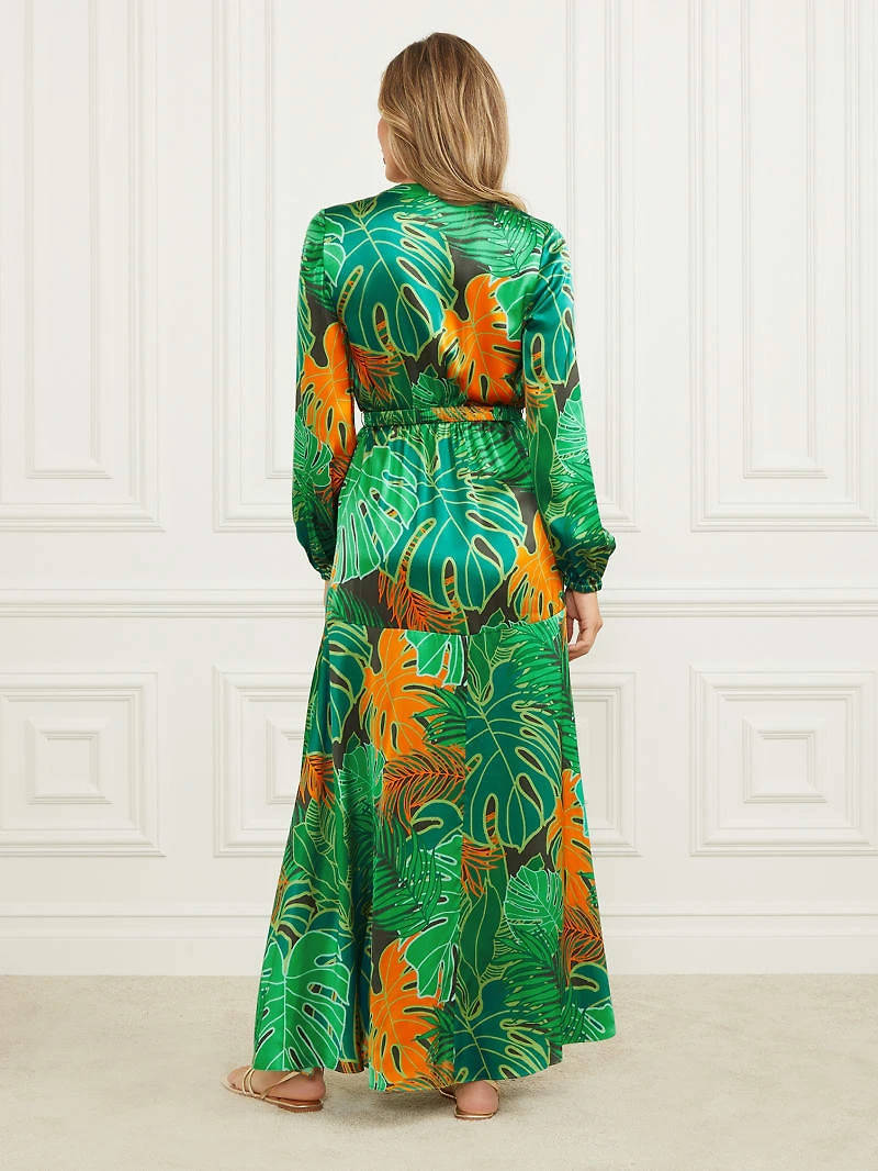 Amazon Leaf Belted Silk Dress