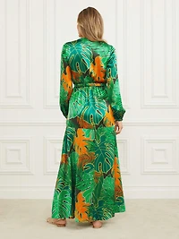 Amazon Leaf Belted Silk Dress