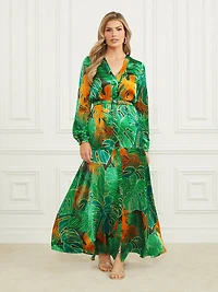 Amazon Leaf Belted Silk Dress