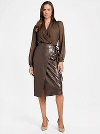 Gladys Faux-Leather Wrap Skirt