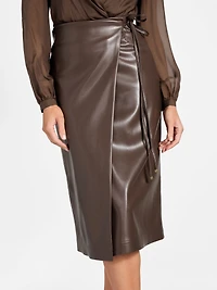 Gladys Faux-Leather Wrap Skirt