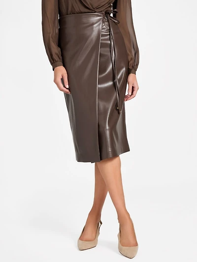Gladys Faux-Leather Wrap Skirt