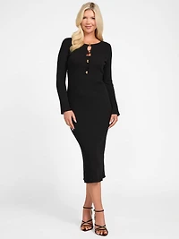 Agathe Ribbed Long-Sleeve Midi Dress