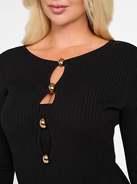 Agathe Ribbed Long-Sleeve Midi Dress