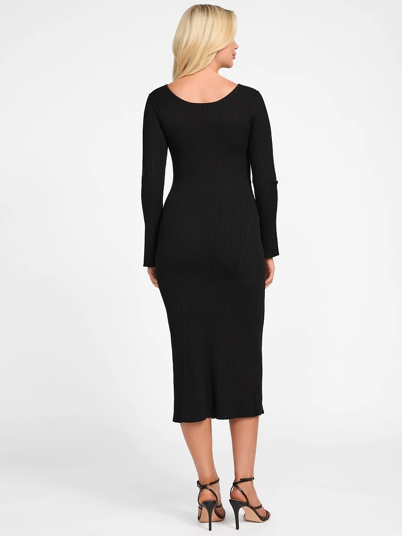 Agathe Ribbed Long-Sleeve Midi Dress