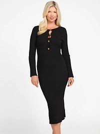 Agathe Ribbed Long-Sleeve Midi Dress