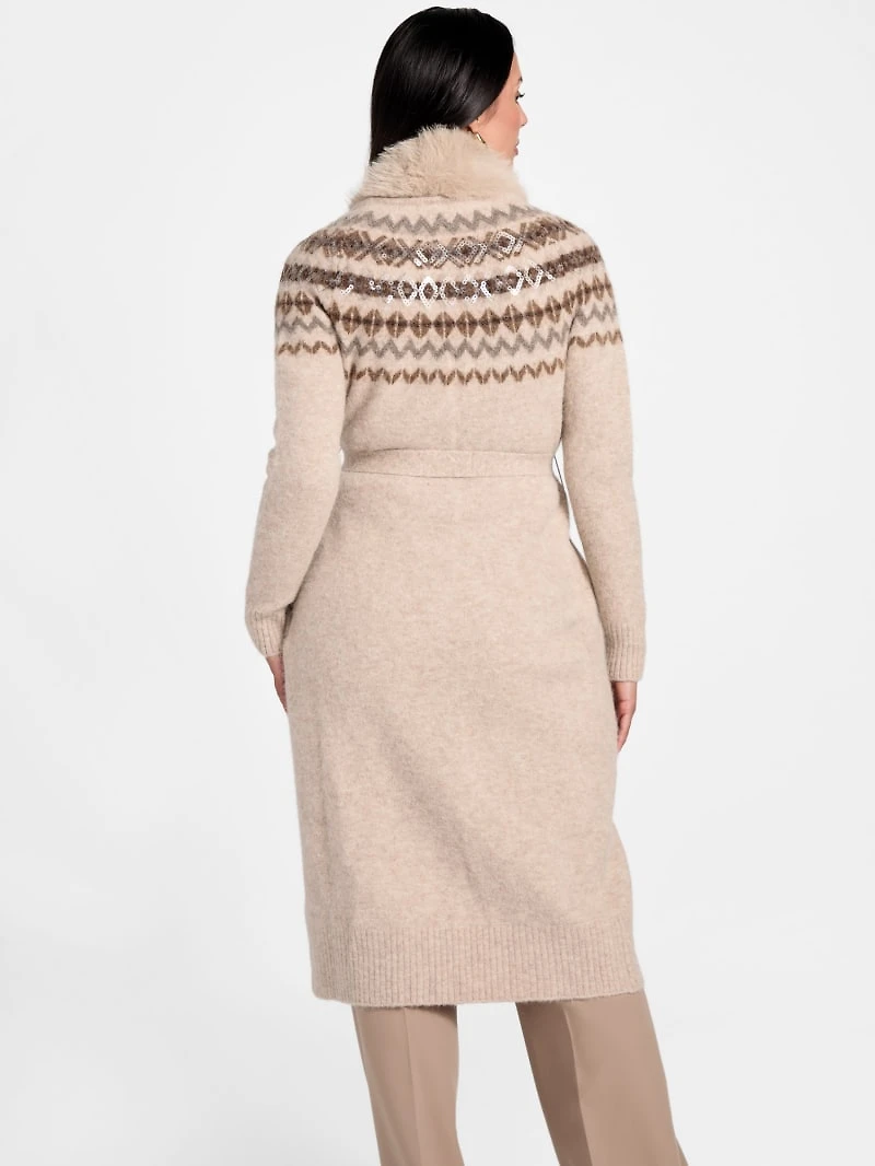 Akilah Faux Fur-Trim Longline Cardigan