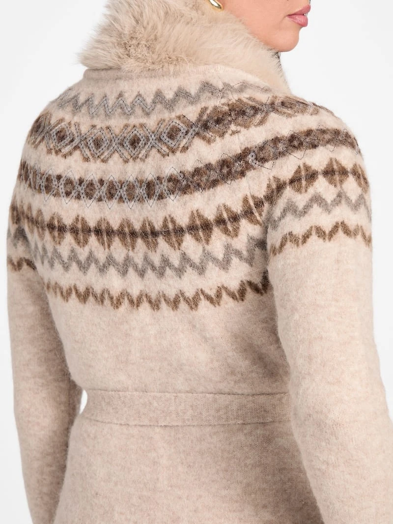 Akilah Faux Fur-Trim Longline Cardigan