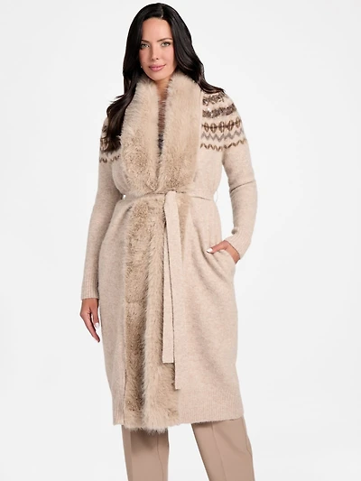 Akilah Faux Fur-Trim Longline Cardigan