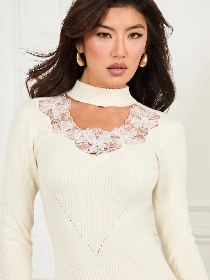 Candice Lace-Trim Sweater Dress