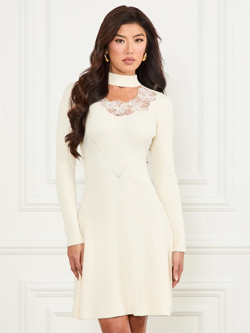 Candice Lace-Trim Sweater Dress