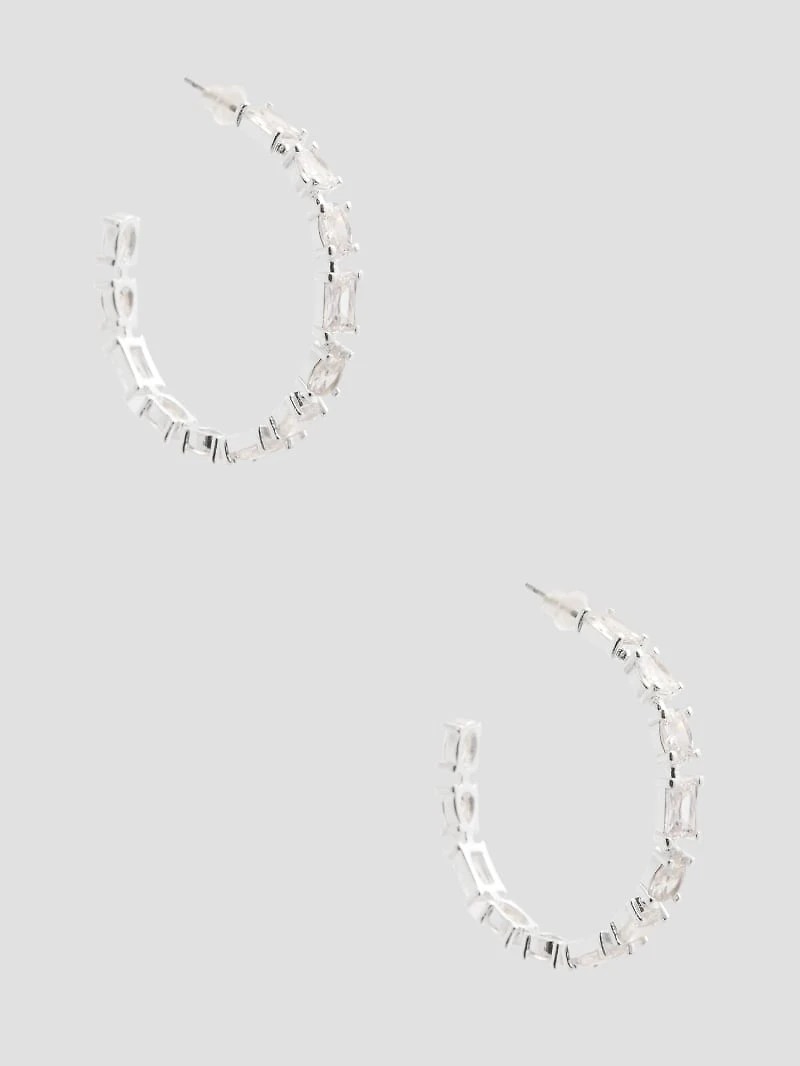 Silver-Tone Baguette Hoop Earrings